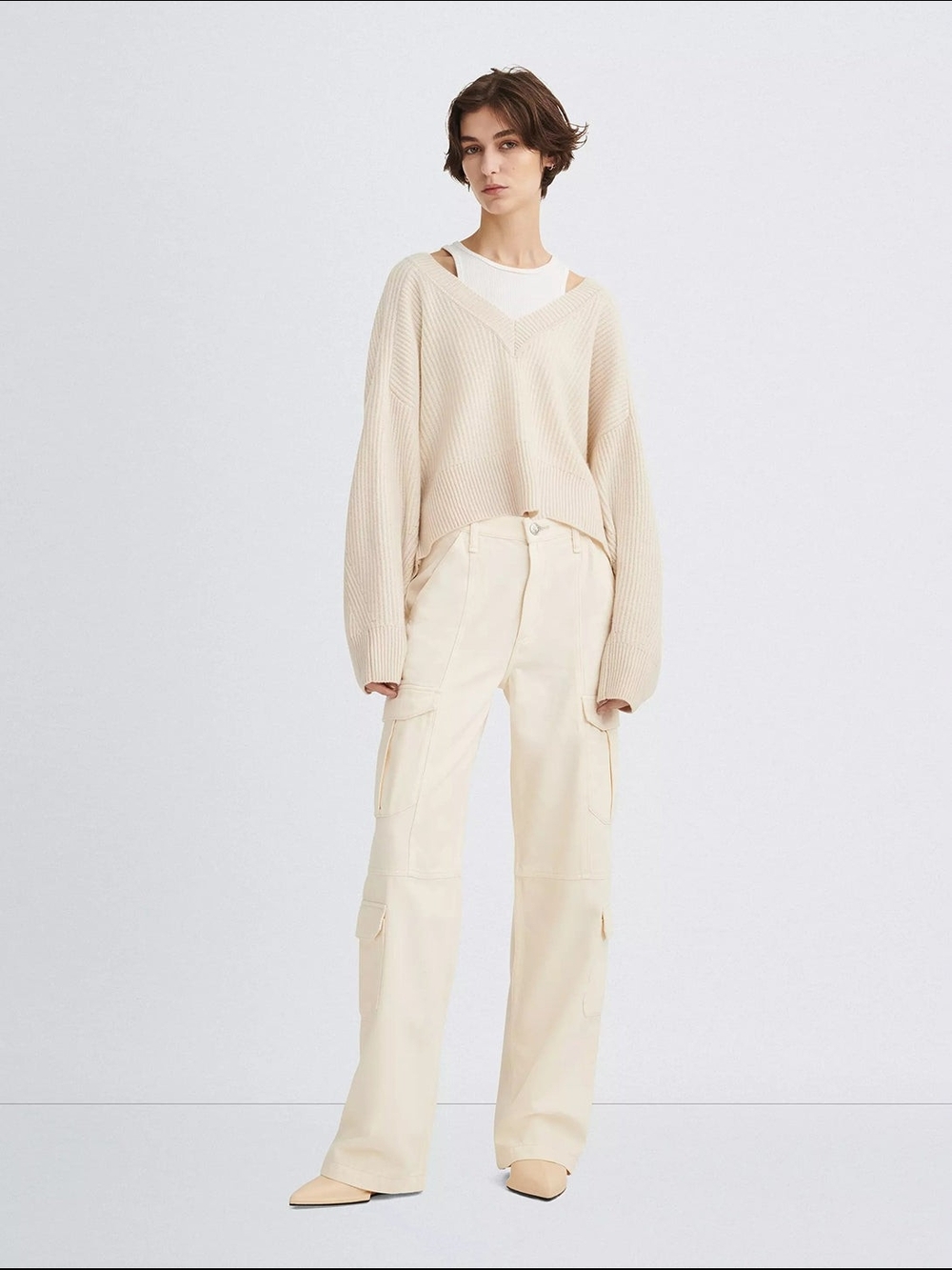 rag & bone Cream Wide-Leg Cargo Pants
